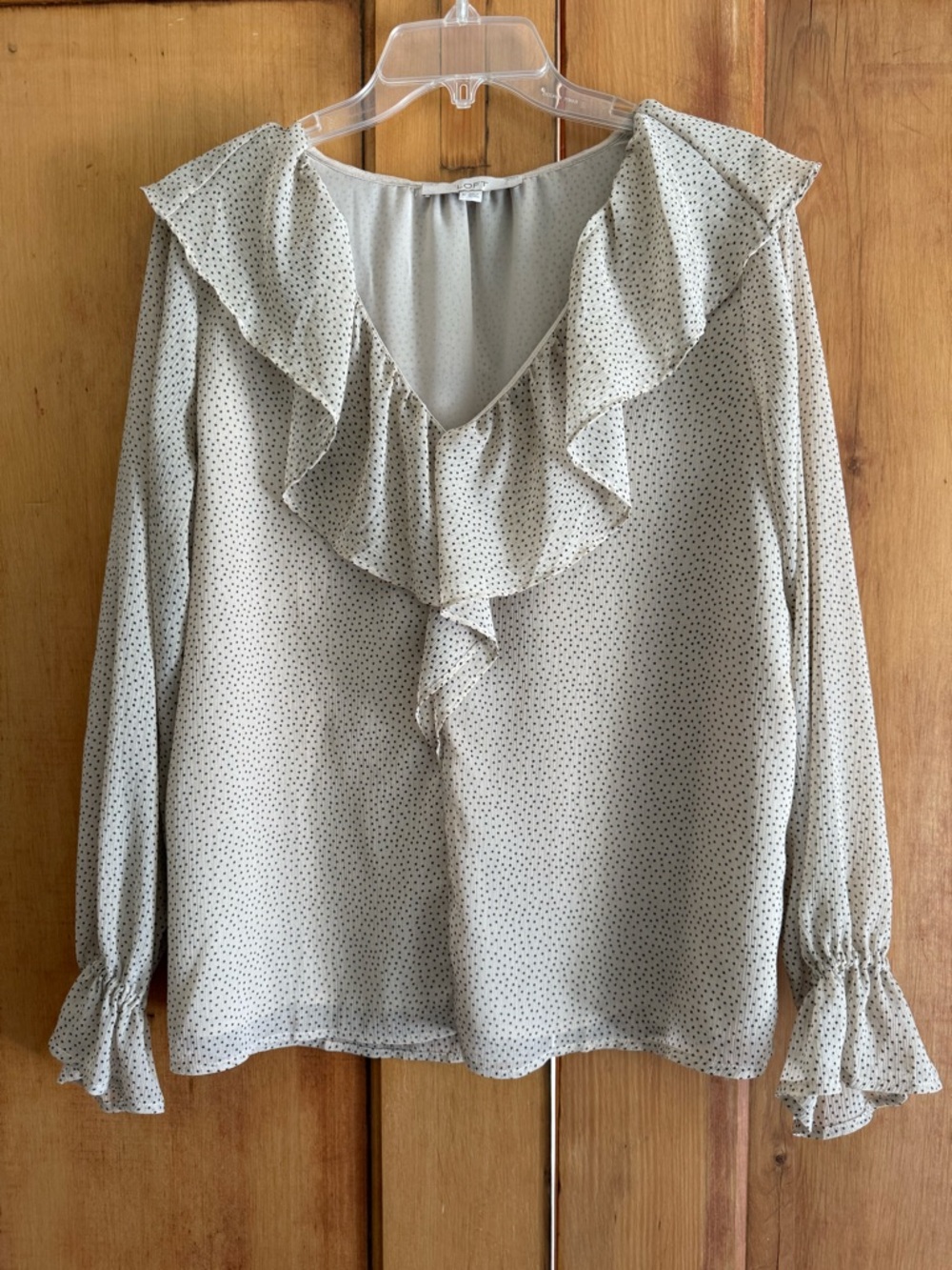 Lightweight, long sleeve, ruffle V-neck top
